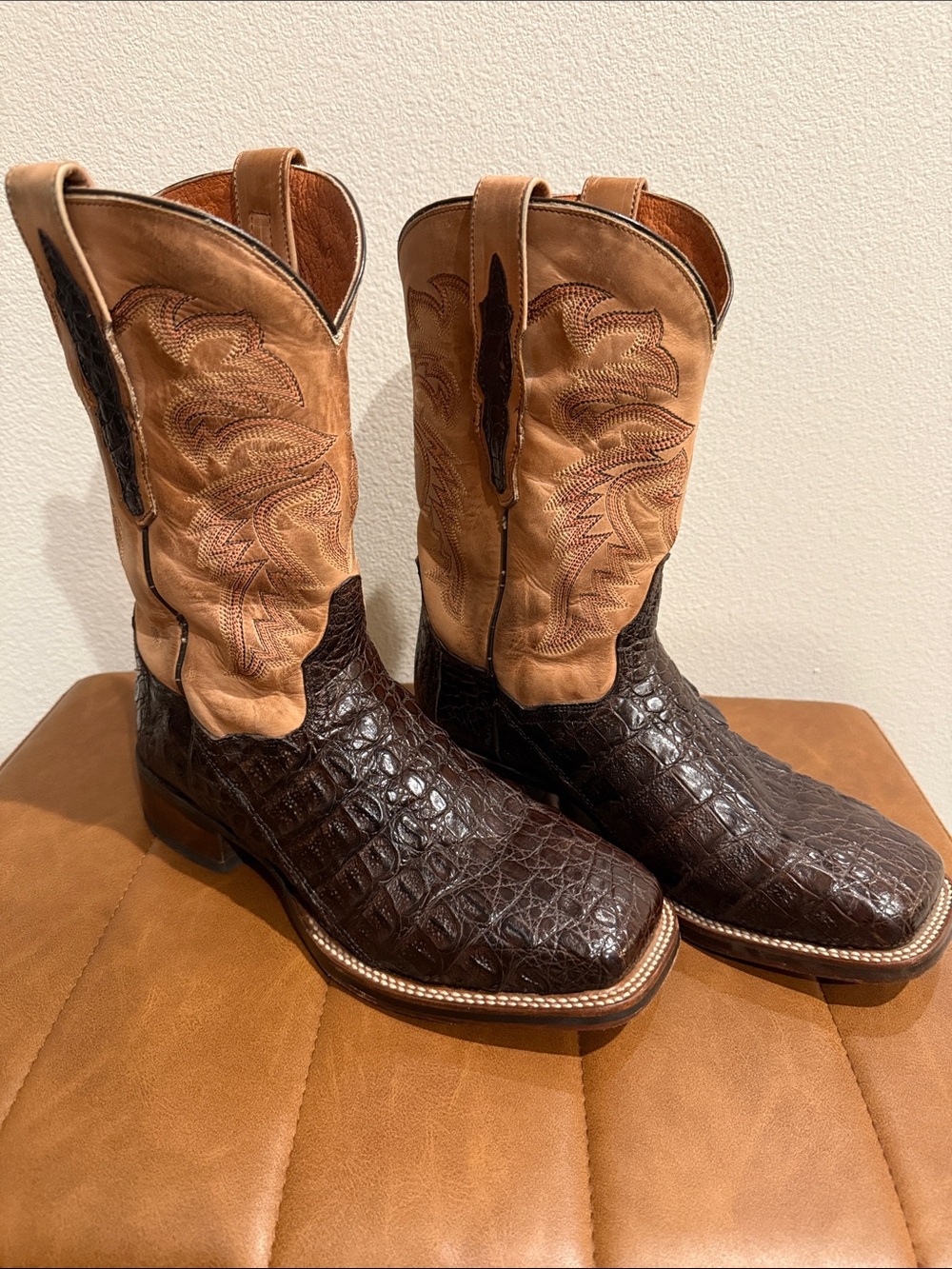 Men's Dan Post Brown Croc-Embossed Leather Western Boots - Tan Shaft
